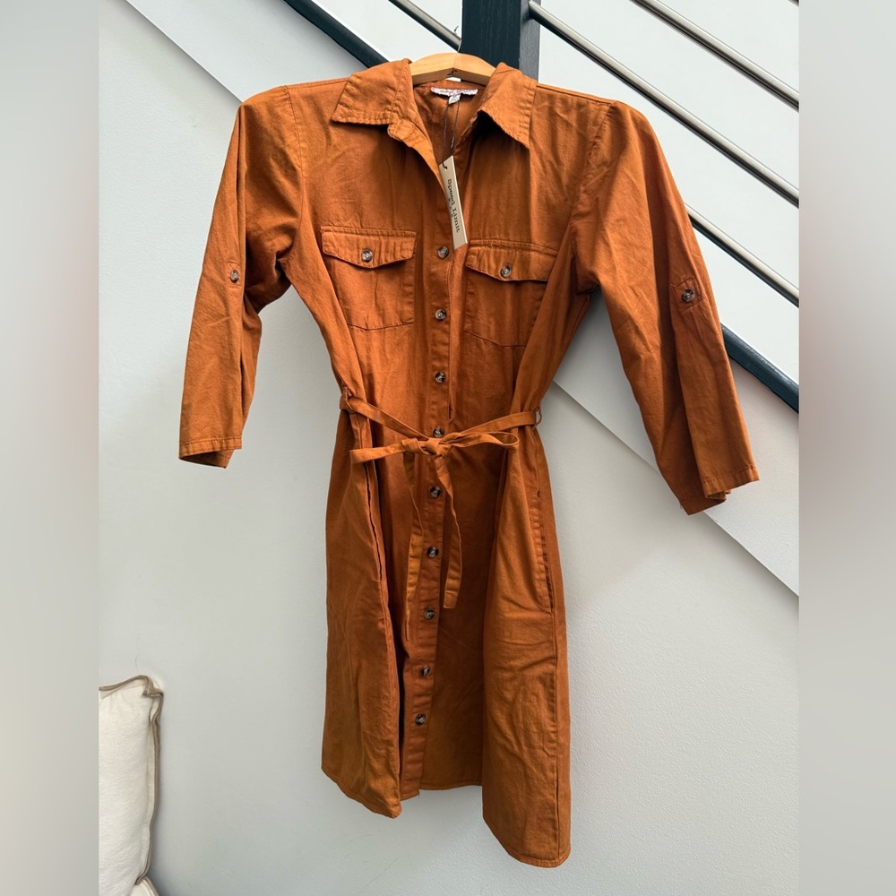 Rust Orange Button-Up Dress